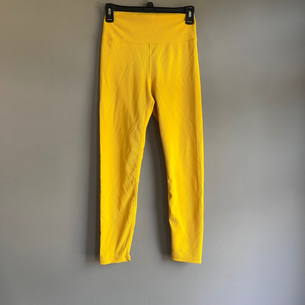 Wilo The Label Womens Ribbed High Waisted Leggings Yellow Medium